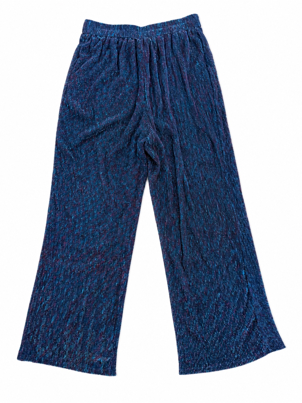 Skies Are Blue Crinkled Wide Leg Shimmer Pants Blue Teal Purple Metallic Size M - Picture 4 of 13